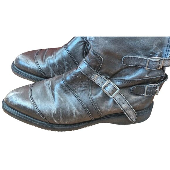 Rare Dr Martens Distressed Moto Boots Mens 8 Metallic Gray Zip VTG Grunge Punk - Picture 16 of 16